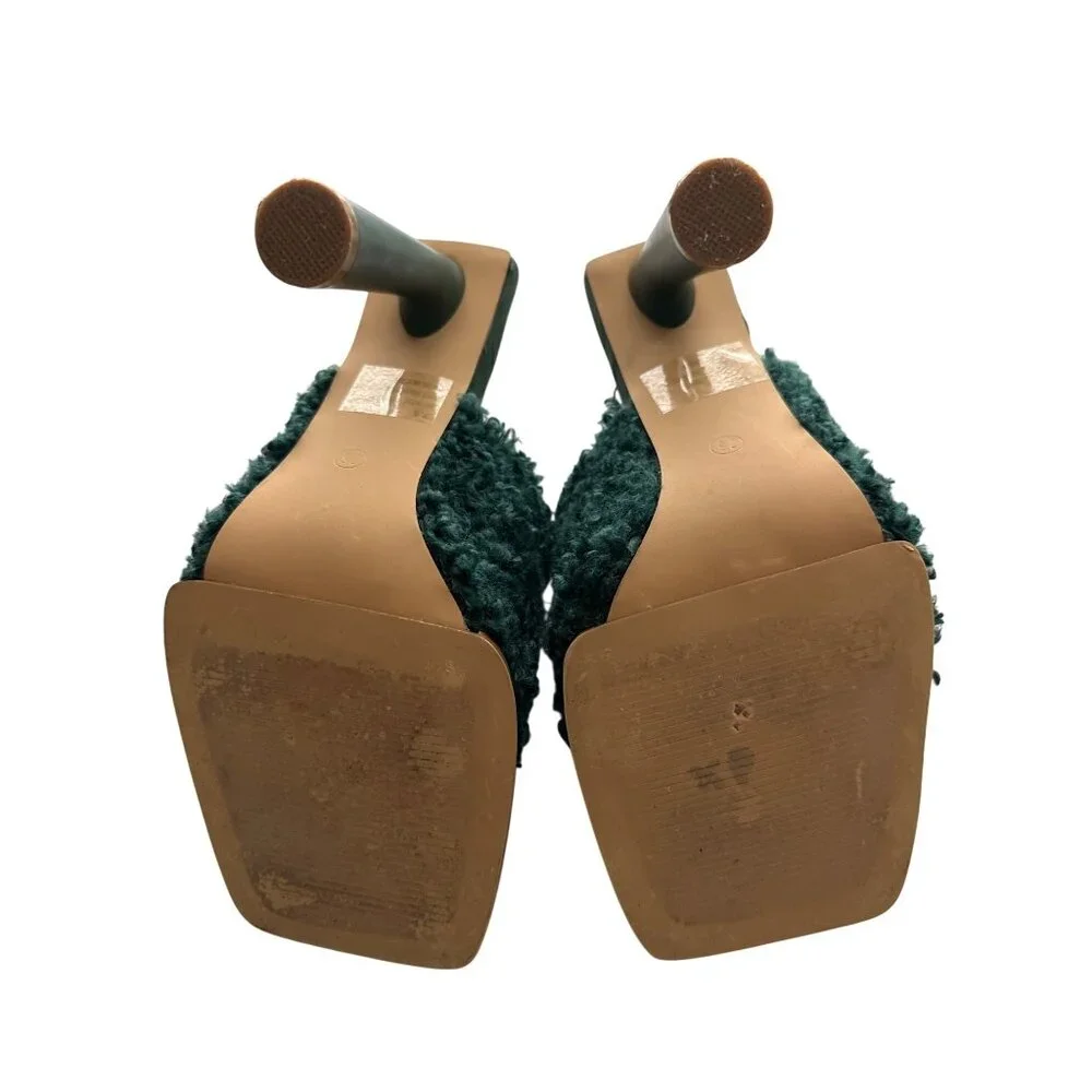 Lemonade Sunny Green Faux Fur Mules Open-Toe Slip On 5” Cylinder Heel Size 7.5 - Picture 8 of 9